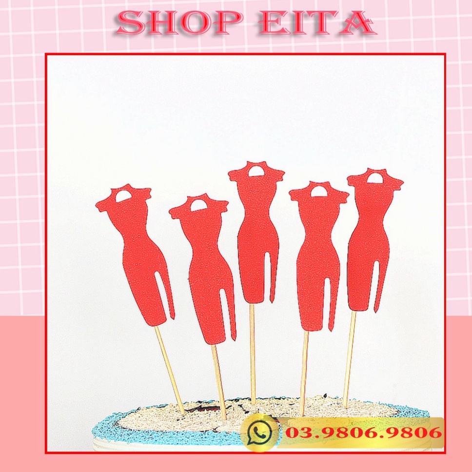 Set cắm sườn xám trang trí bánh kem, trang trí bánh sinh nhật
