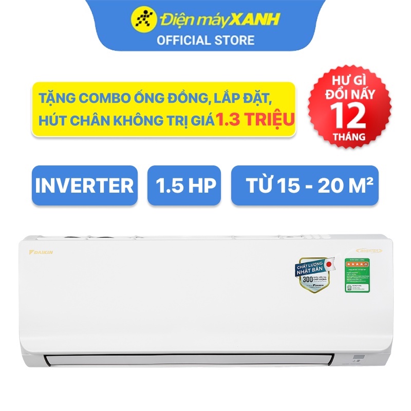 Máy lạnh Daikin 1.5 HP Inverter FTKA35VMVMV Tiết kiệm điện BH chính hãng 1 năm - Miễn Phí Lắp Đặt