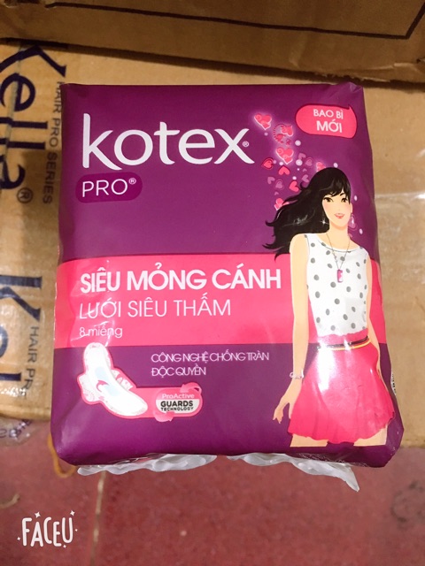 Băng vệ sinh Kotex Pro siêu mỏng cánh lưới siêu thấm 8 miếng