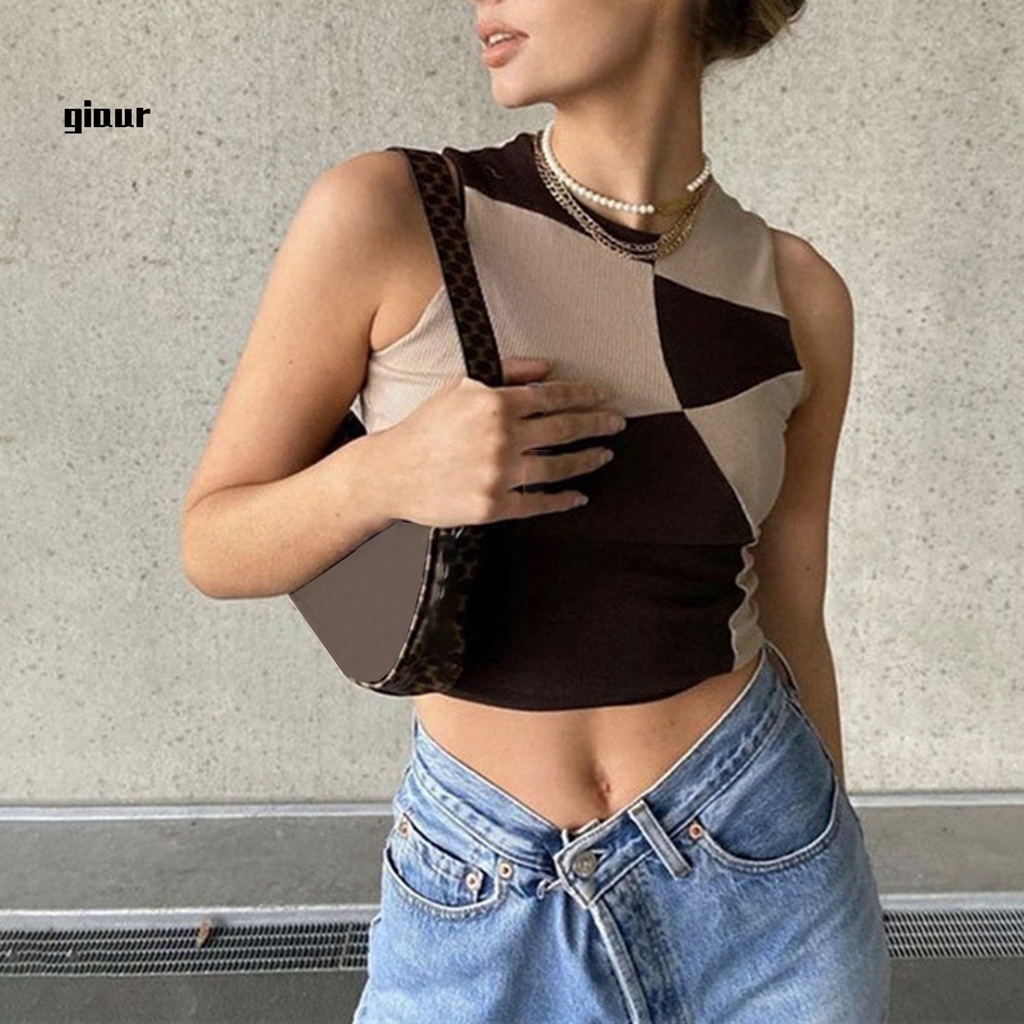 Áo croptop dệt kim cổ tròn thoải mái dành cho nữ