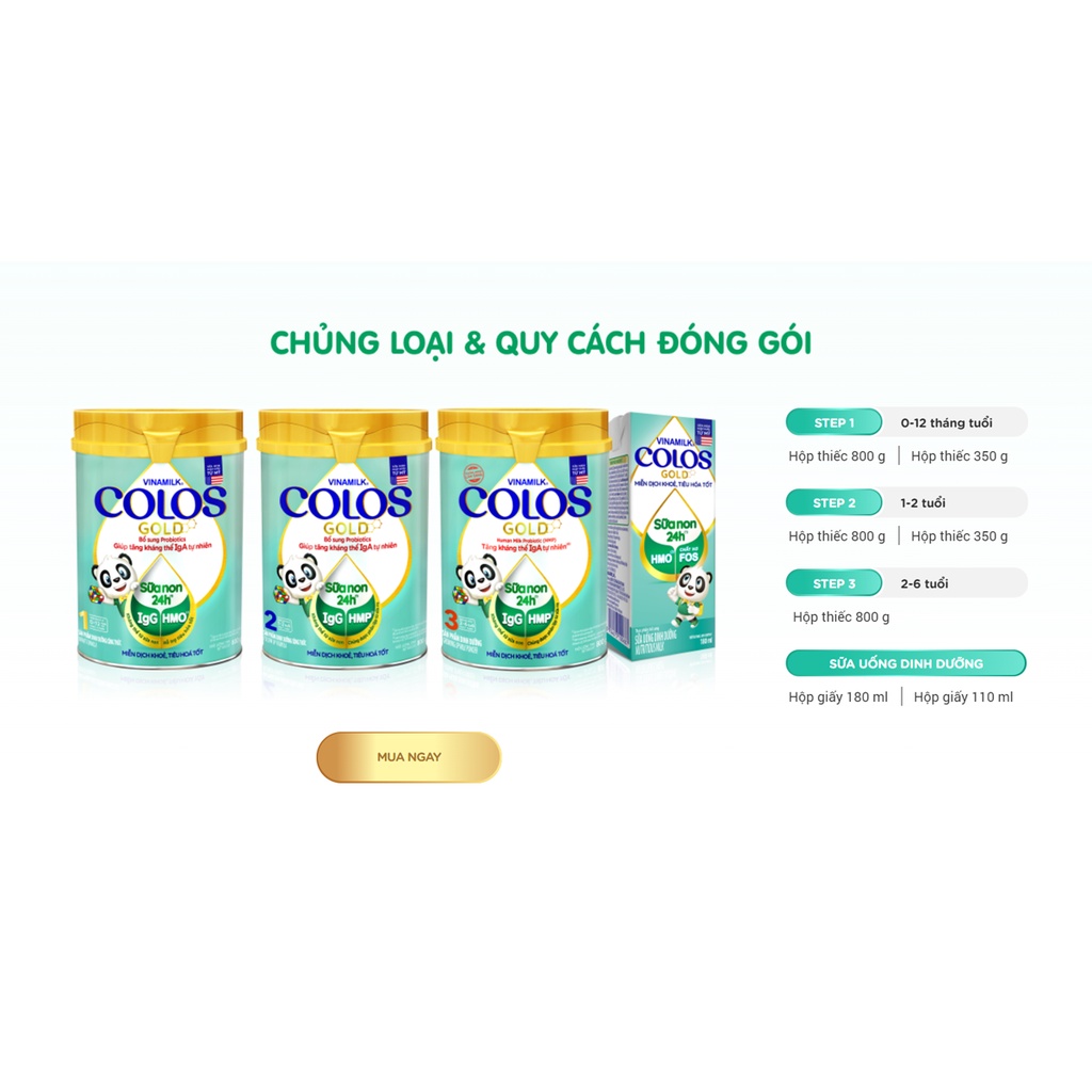 Sữa Non Vinamilk Colos Gold 1 800g - Dành cho trẻ sơ sinh, Miễn dịch khỏe, Bé lớn nhanh