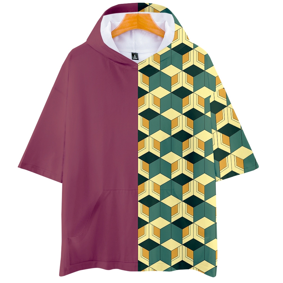 Áo tay ngắn in họa tiết anime có nón trùm đầu thời trang cho nam và nữ Anime Demon Slayer Kimetsu no Yaiba