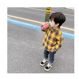 Áo sơ mi kẻ chất đẹp phong cách Hàn Quốc cho bé trai màu hot trend