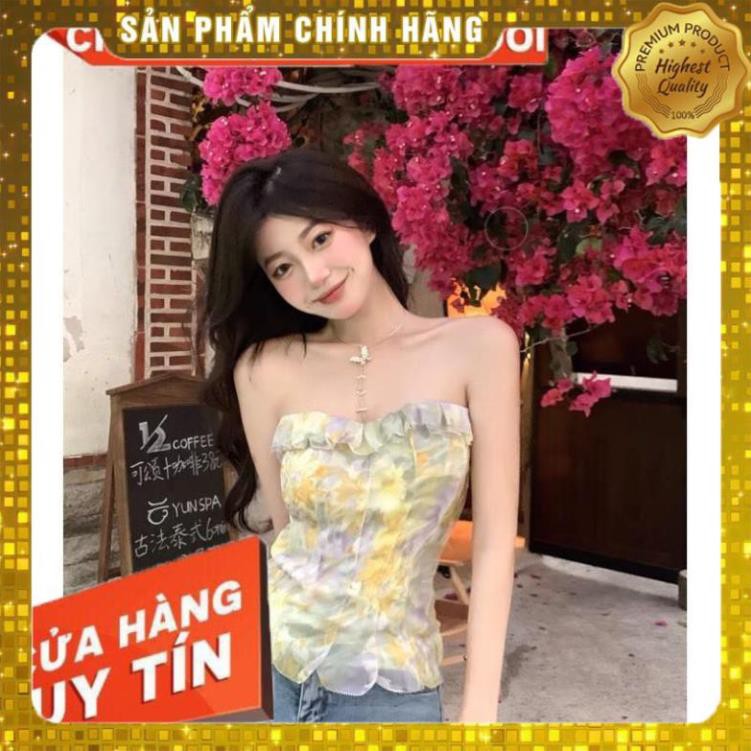 QUẢNG CHÂU ĐẸP ĐỘC LẠ Áo cúp ngực nữ voan xếp ly bèo hoạ tiết hoa loang màu SIÊU HOT