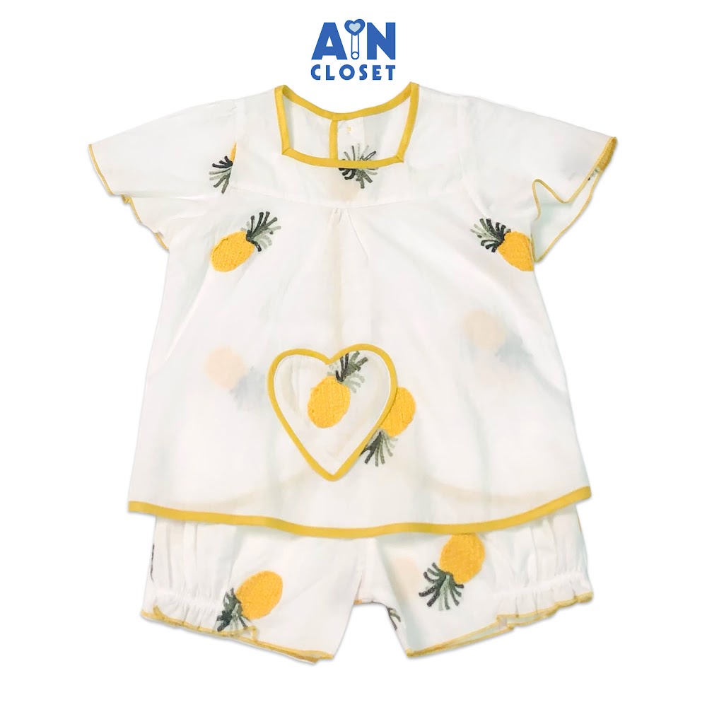 Bộ quần áo ngắn bé gái họa tiết Dứa vàng cotton boi - AICDBGZJCFDO - AIN Closet