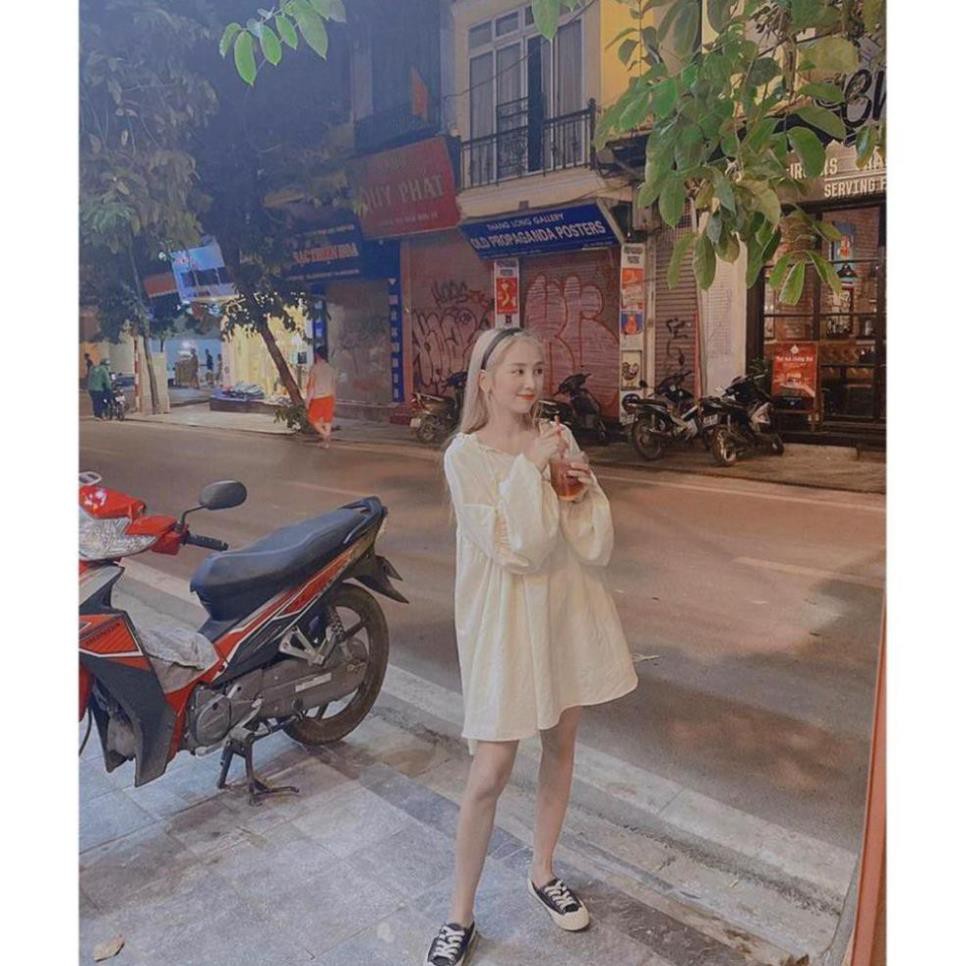 Váy BABYDOLL TRẮNG CỔ BÈO TAY BÍ Frozenhouse