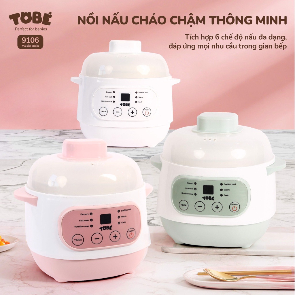 Nồi Nấu Cháo Chậm Thông Minh 6 Chế Độ, lõi sứ cao cấp tiện lợi cho mẹ an toàn cho bé