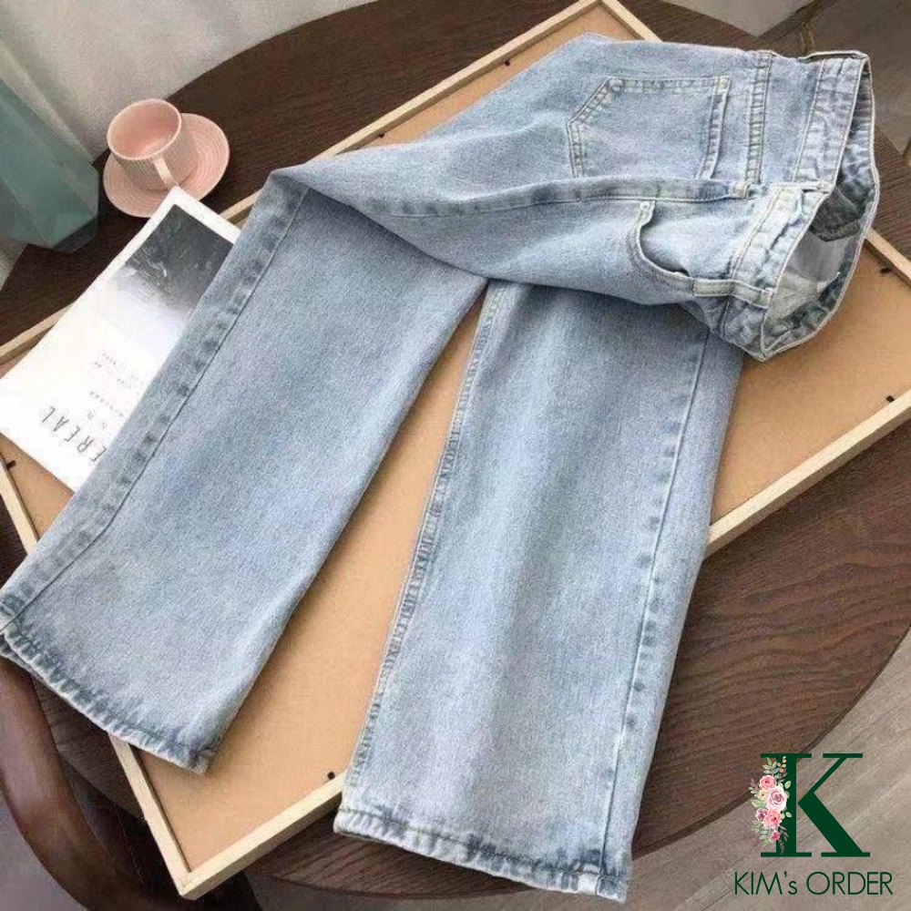 Quần jean nữ màu xanh nhạt ống suông phom rộng lưng cao basic phong cách Ulzzang Hàn Quốc, năng động, cá tính loại xịn