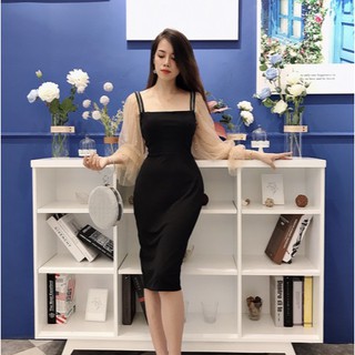 Váy body tay đính ngọc cổ vuông V047 KYMIE