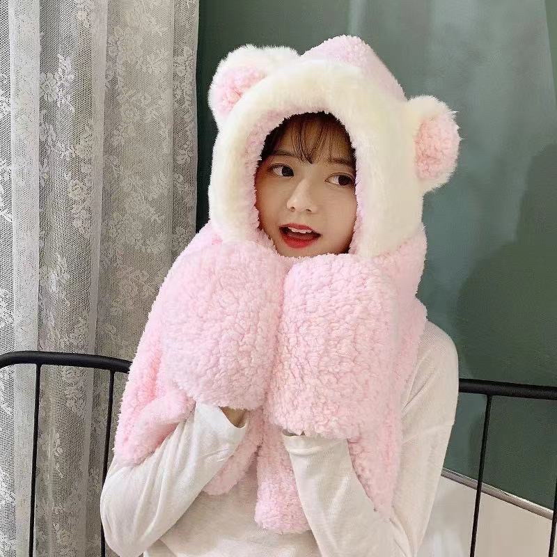 MŨ LÔNG LIỀN KHĂN TAI GẦU CHÙM ĐẦU SIÊU ẤM CHO MÙA ĐÔNG( hàng loại 1)