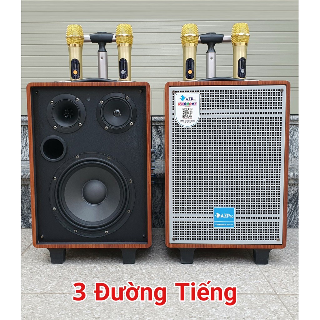 Loa kéo AZPro AZ 306 – Loa kéo di động 3 đường tiếng bass 1.5 tấc – Tặng kèm 2 micro không dây – Công suất lên đến 150W