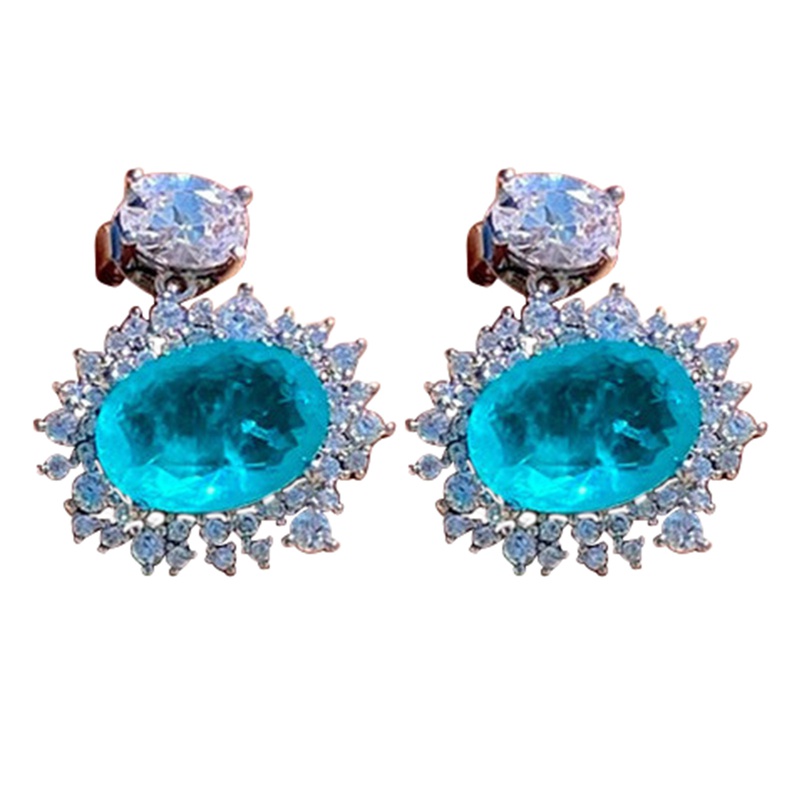 Bông tai đính đá zircon màu xanh dương thời trang sang trọng cho nữ