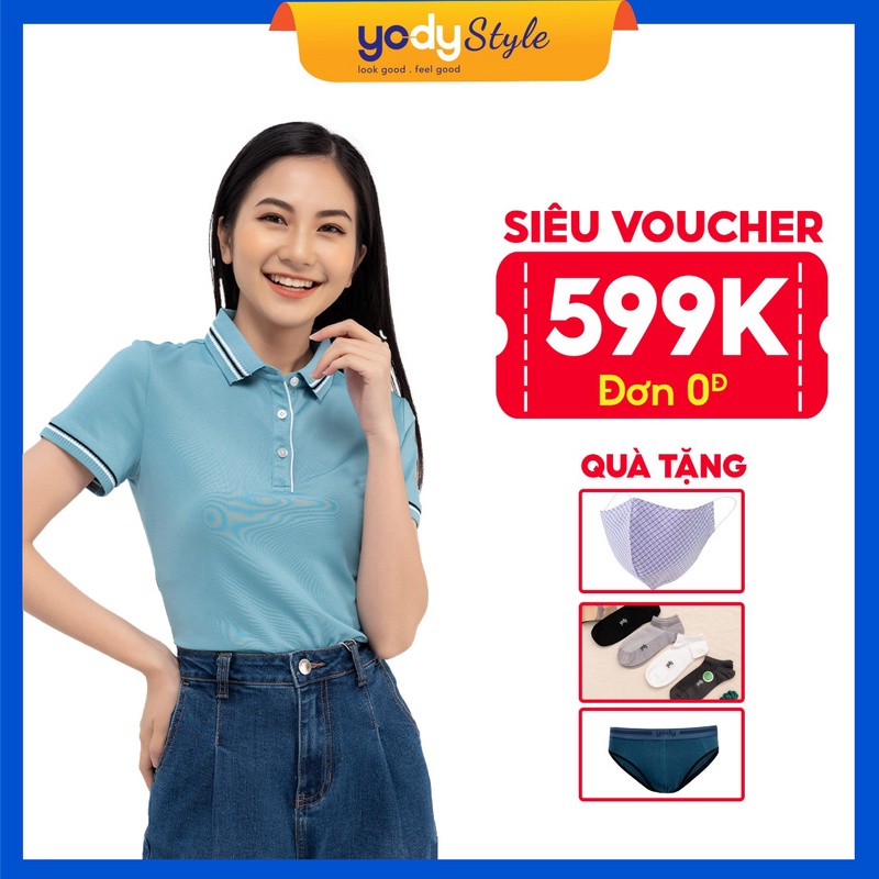 Áo Polo YODY Nữ Coolmax Phối Bo Thấm Hút Nhanh và Co Dãn Đàn Hồi Cực Tốt APN3724