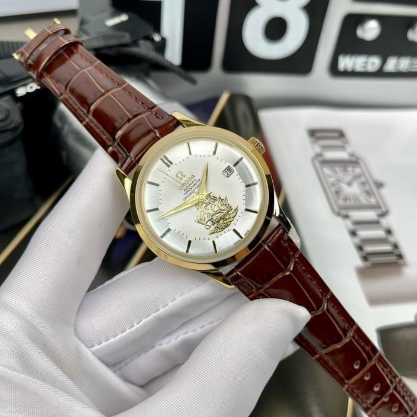 Đồng hồ nam dây da 0mega Automatic vỏ vàng size 40mm fullbox , chống nước , vỏ thép không gỉ , đồng hồ nam cao cấp