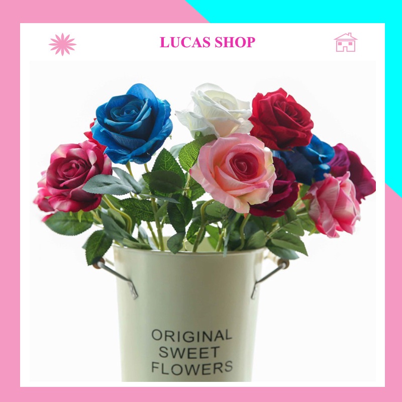 Hoa giả - Hoa Hồng Nhung Lucas 1 bông 65cm trang trí bền, đẹp, ảnh thật