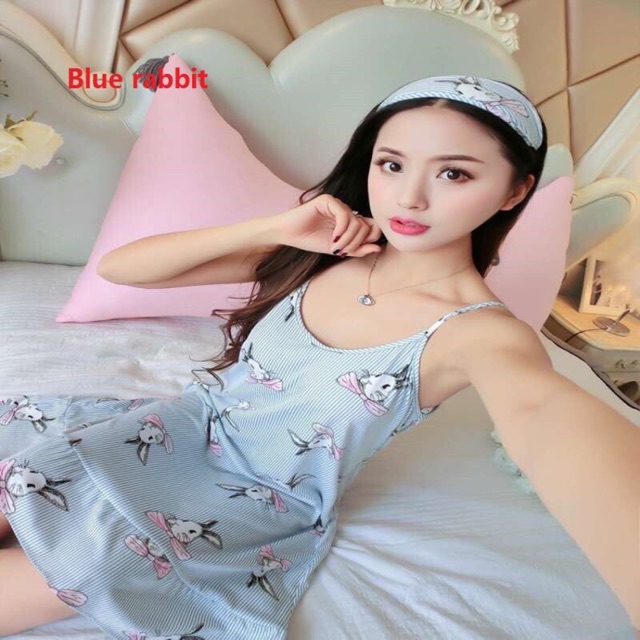 Đầm ngủ 2 dây siêu xinh big size mặc nhà size M L XL (45-80kg) tặng băng đô /bịt mắt cùng tone (hàng có sẵn)có size 88kg