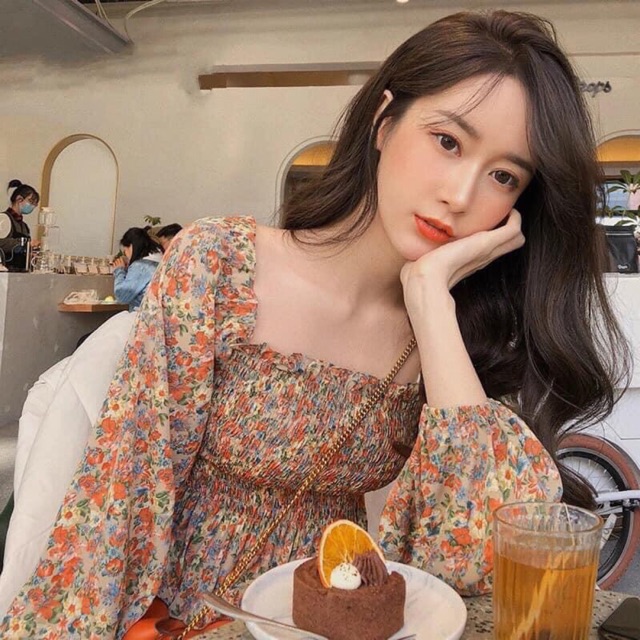 Áo nhún hoa chất voan lụa đẹp
