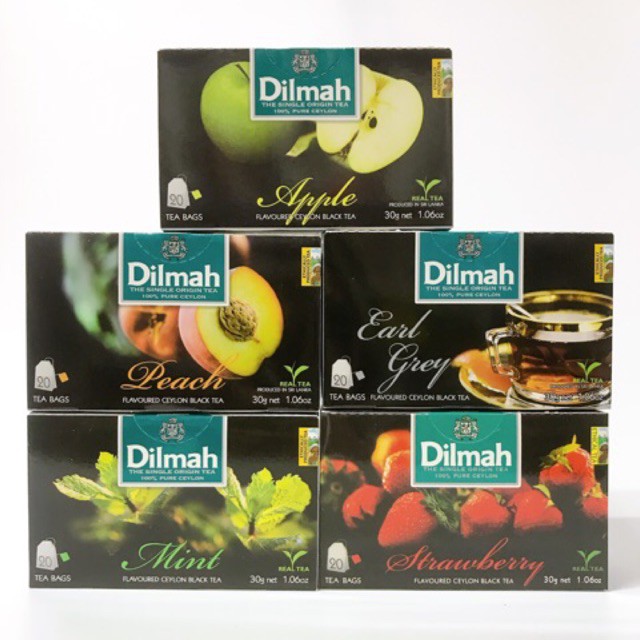 TRÀ DILMAH ĐÀO/ DÂU/ BẠC HÀ/ TÁO/ BÁ TƯỚC - HỘP 20 TÚI LỌC