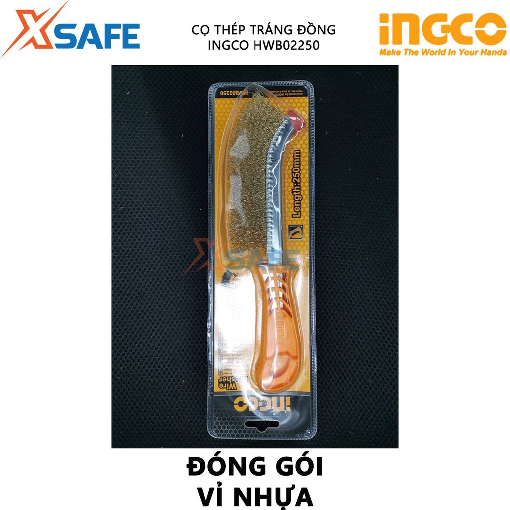 Cọ thép INGCO HWB02250 Cọ vệ sinh rỉ sắt chiều dài 250mm, tay cầm nhựa - Chính hãng [XSAFE]