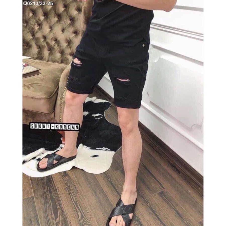 Quần bò ngố nam rách hai màu đen trắng,chất co giãn nhẹ có đủ sz 40-85kg,quần short nam phong cách cá tính