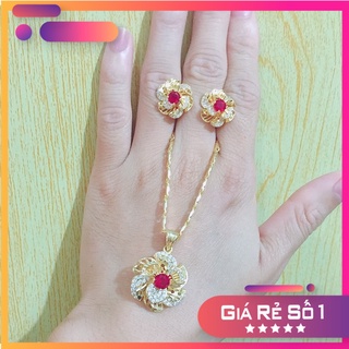 Sét Dây Chuyền Bông Tai Hoa Mai Mạ Vàng 18K Cao Cấp 3 màu xanh , đỏ, trắng