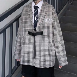 Áo vest hoạ tiết kẻ caro đai thắt ở bụng phong cách ulzzang