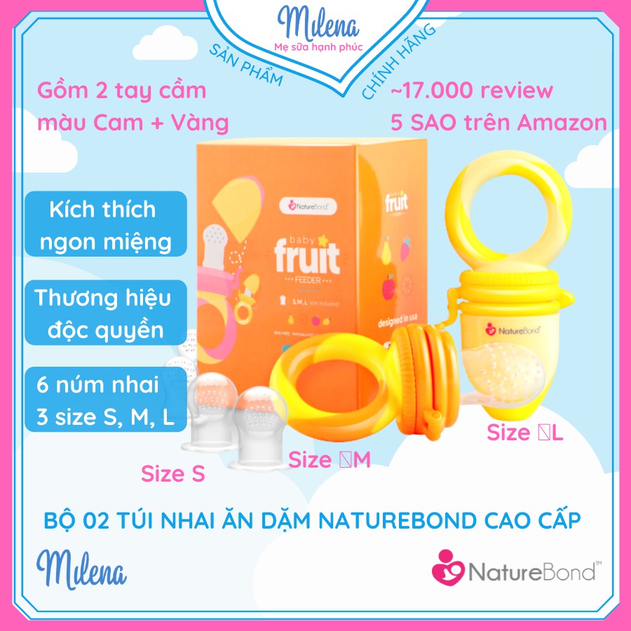 Túi nhai ăn dặm chống hóc cho bé kích thích ngon miệng NatureBond độc quyền chính hãng gồm 6 Núm (3 Sizes) 4-12 tháng