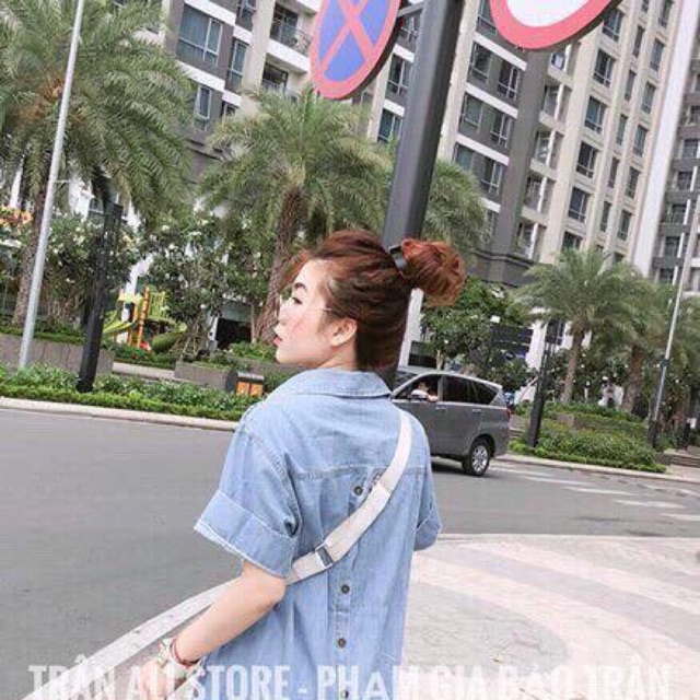 Đầm jean thắt eo
