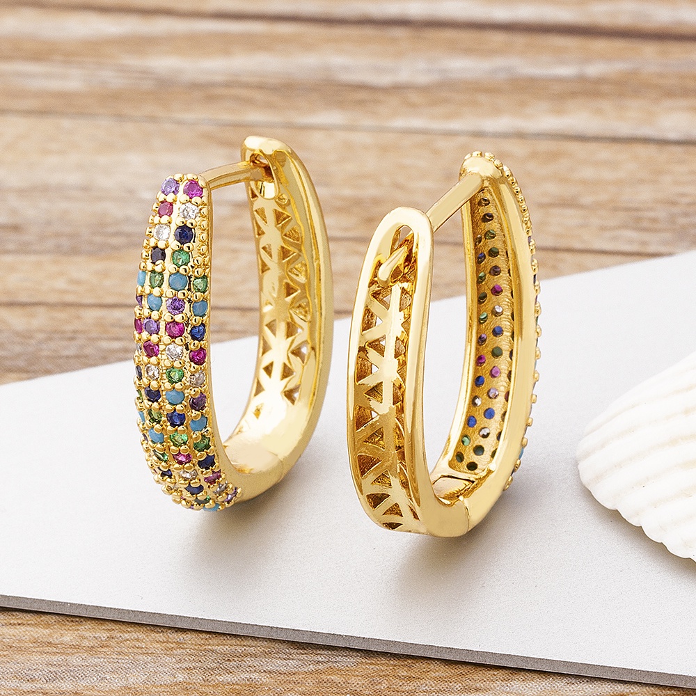 Sáng Tạo Hình Chữ u thiết Kế thời Trang đính Đá cubic zirconia đôi khuyên Tai Vòng Pha lê nữ dự tiệc cưới trang sức