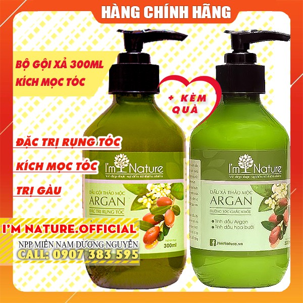 (Chính Hãng) Bộ Gội Xả Thảo Mộc Mọc Tóc Dầu Argan I'M NATURE 300ml/chai