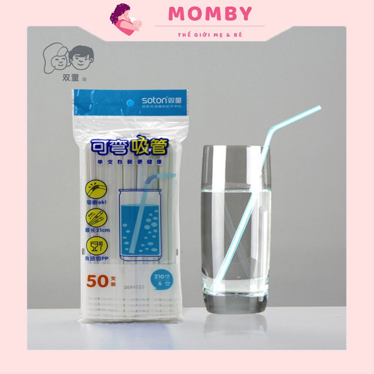 Túi ống hút nhựa gói riêng từng cái, túi 50 chiếc ống hút đảm bảo vệ sinh