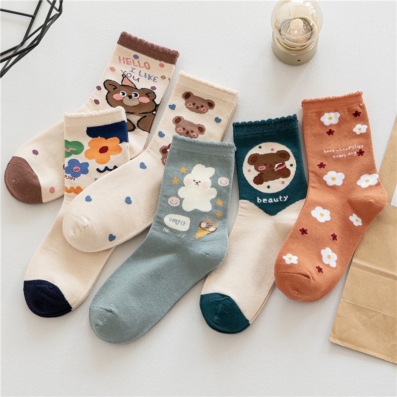 Tất gấu thỏ hoa đáng yêu ulzzang học sinh dễ thương mang đi chơi du lịch phong cách Hàn quốc xinh xắn vintage
