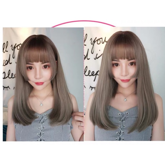 Tóc giả nhật bản 🥰FREESHIP tóc nguyên đầu chân đen xám nâu - mái nhật bản