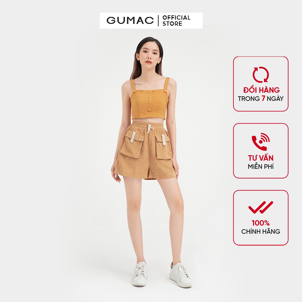 Quần short nữ phối túi hộp GUMAC màu nâu đủ size, phong cách năng động QB427