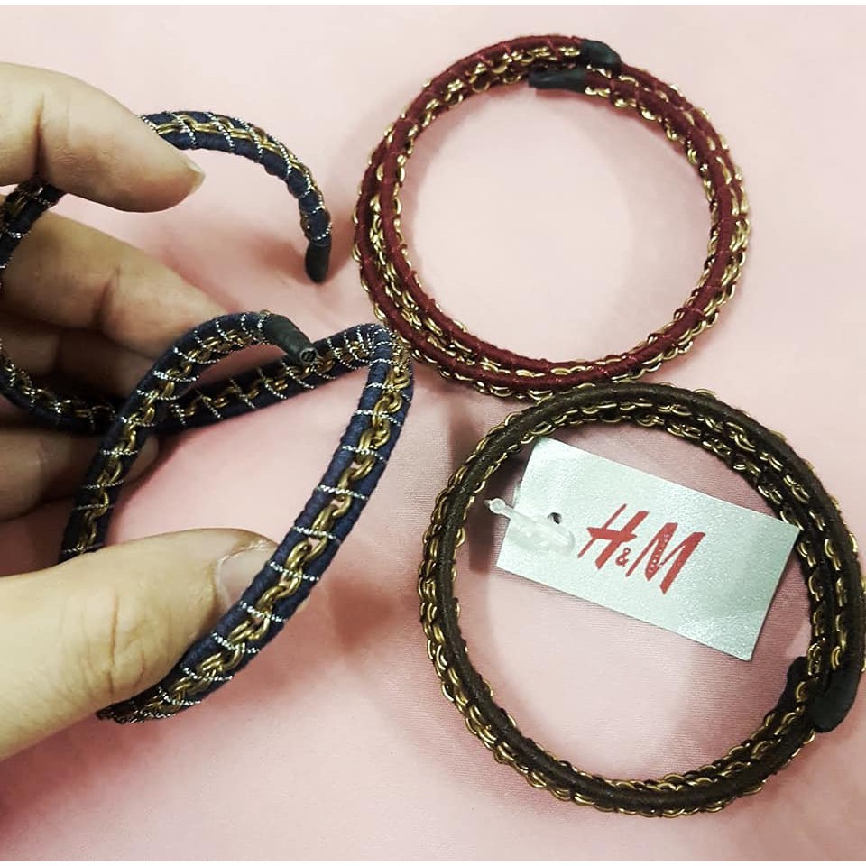 Vòng tay H&M chính hãng gọng mảnh xoắn bọc vải đỏ đô, xanh dương, nâu