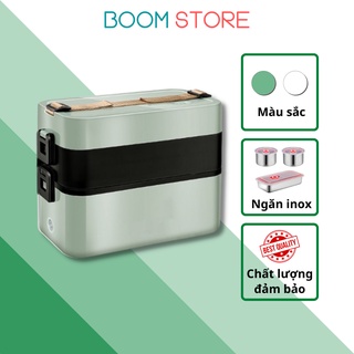 Hộp cơm cắm điện giữ nhiệt văn phòng 2 tầng 3 ngăn cao cấp hâm nóng INOX 304 giữ nhiệt Boom Store HC22