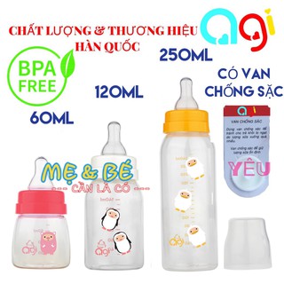 [MẪU MỚI] BÌNH SỮA  AGI CÓ VAN CHỐNG SẶC 60ML/120ML/240ML NHỰA PP BPA FREE