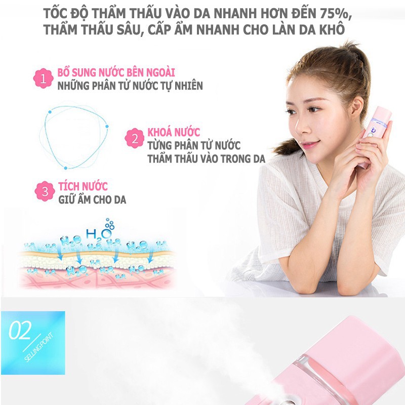 Máy Xịt Khoáng Nano Mini Cầm Tay Kiêm Xông Hơi Mini Giúp Cấp Ẩm Trắng Da kiêm sạc dự phòng tiện lợi gọn nhẹ