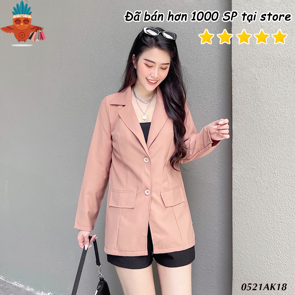 Áo khoác vest blazer nữ 1 lớp túi kiểu nấp trơn nâu, đen THOCA HOUSE mặc công sở, dự tiệc