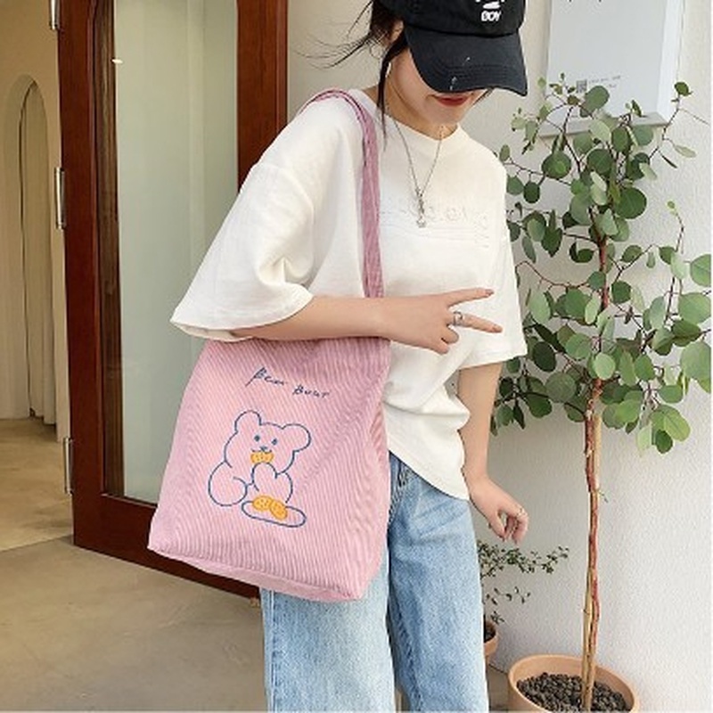 Túi tote Vải Nhung Kẻ Dung Tích Lớn Dễ Thương Gylb403