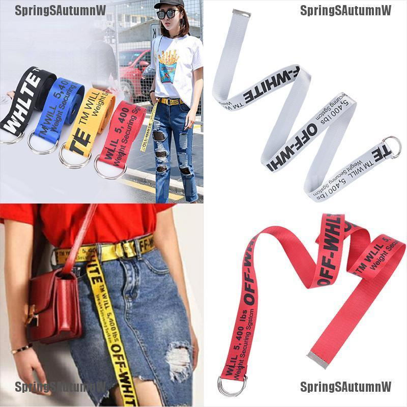 Dây Thắt Lưng Vải Canvas Thêu Chữ Off-White Phong Cách Hip Hop Cá Tính Cho Nữ