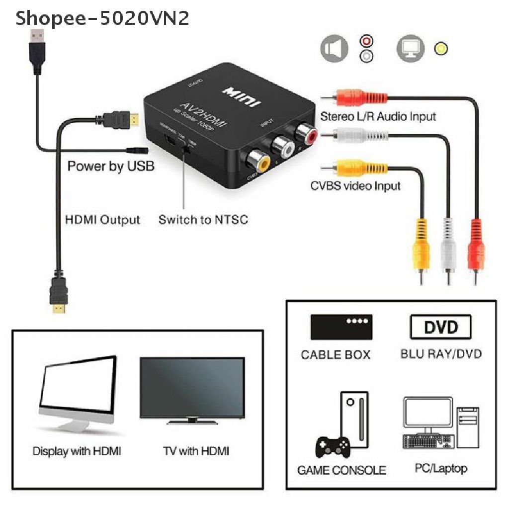 Cáp ChuyểN ĐổI Mini RCA AV Sang HDMI AV 2 1080P Chuyên DụNg