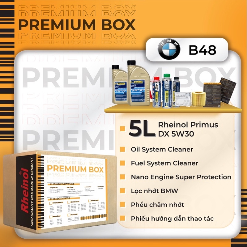 RHEINOL PREMIUM BOX - BMW (Động cơ B48)- Bộ Dầu Nhớt Động Cơ Nhập Khẩu Đức Cao Cấp