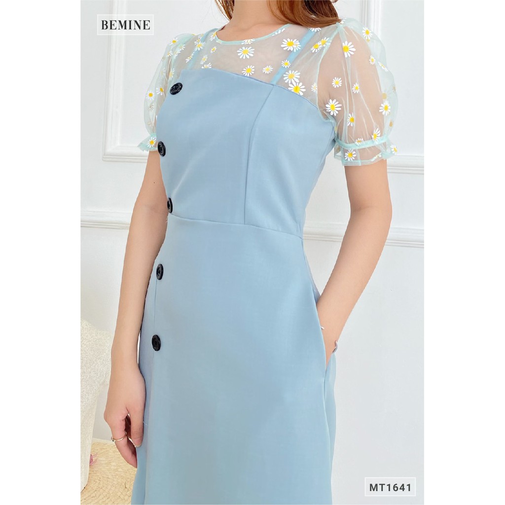 Đầm đính nút lệch phối cổ BEMINE MT1641XANH | BigBuy360 - bigbuy360.vn