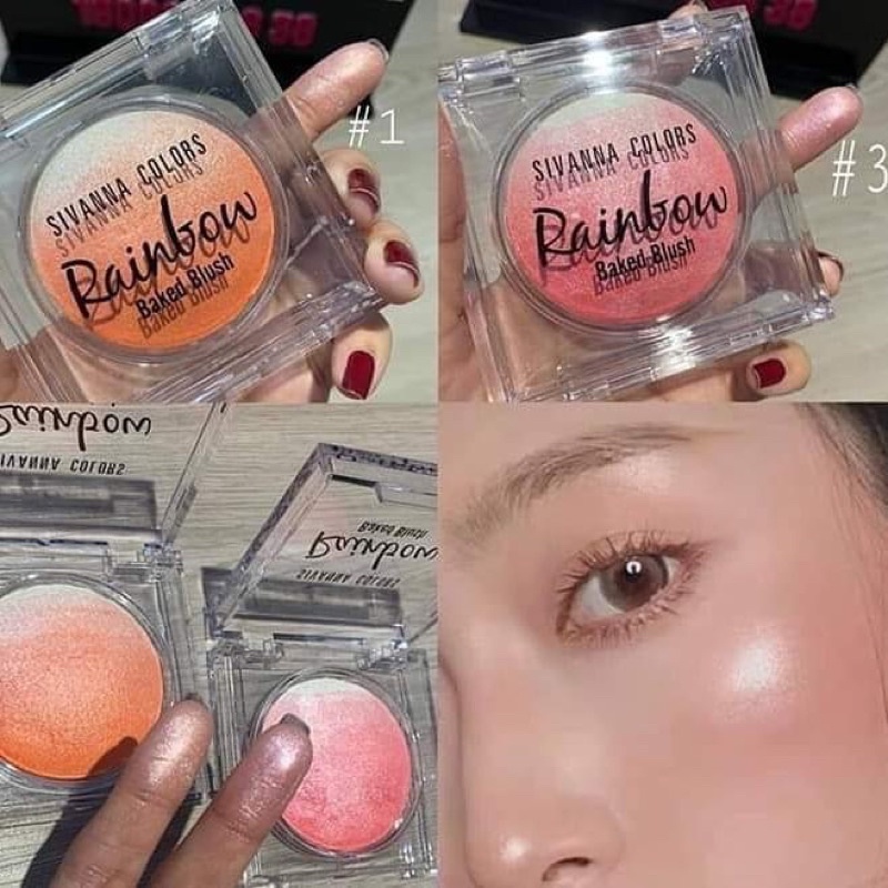 Phấn Má Hồng Bắt Sáng Sivanna Colors Rainbow Baked Blush HF370 Thái Lan