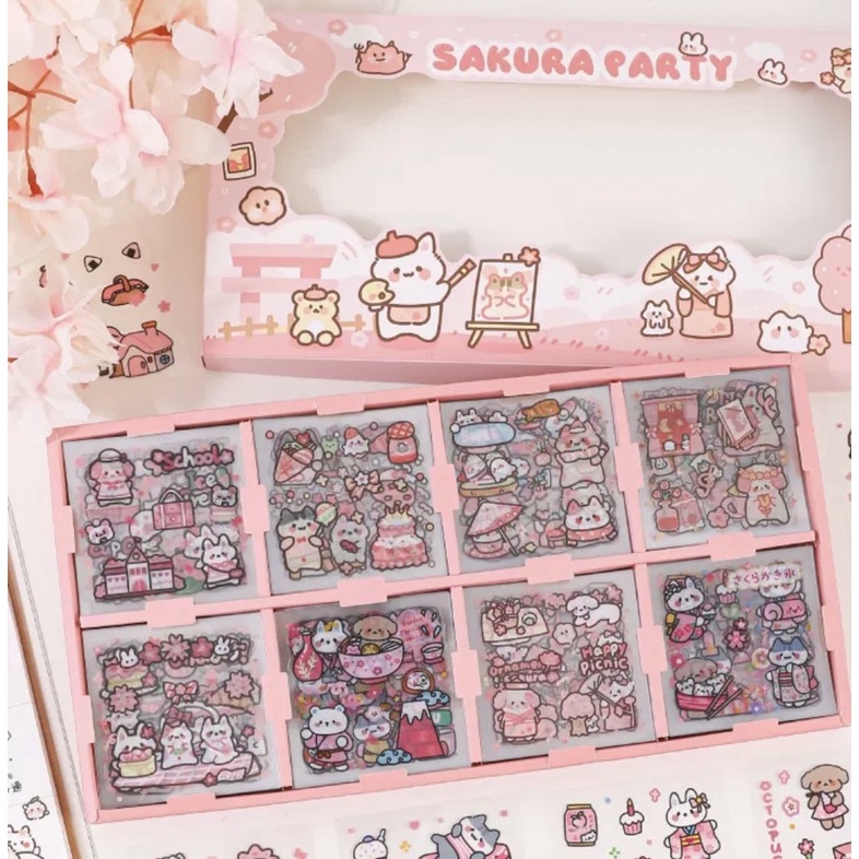 Sticker hộp 200 tấm hình dán dễ thương Sakura (PVC)