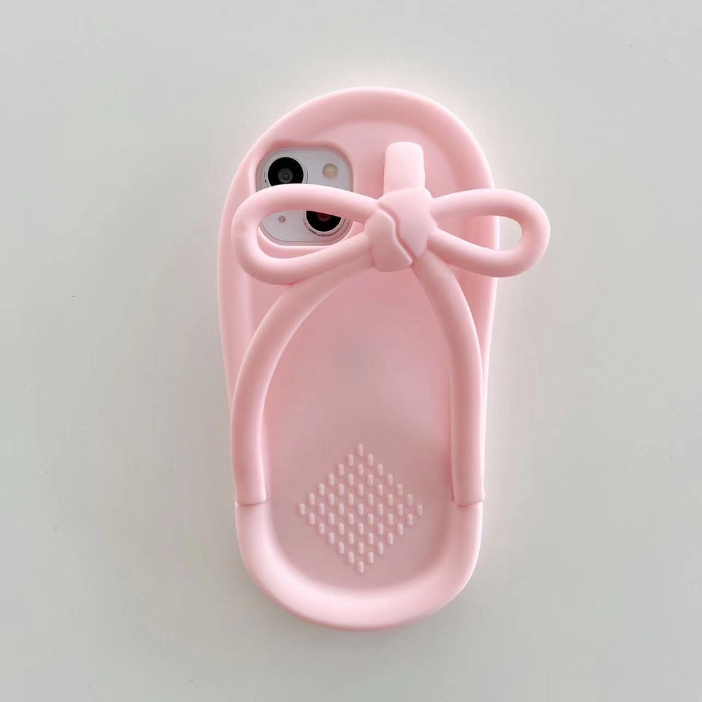 Ốp Điện Thoại Mềm Chống Rơi Họa Tiết Dép Đính Nơ Hồng Hoạt Hình Cho Iphone Xs Max XR 11 12 13 Pro Max