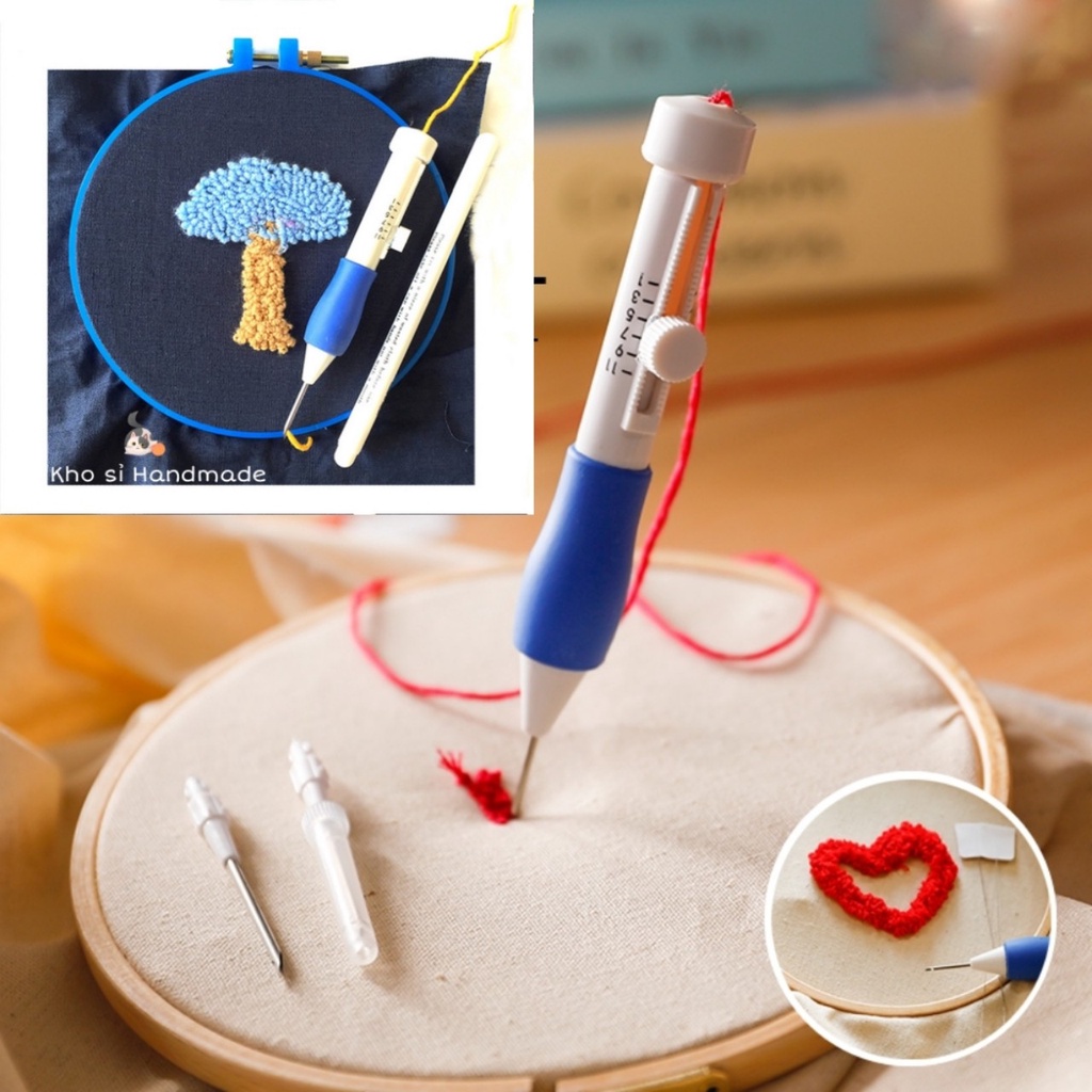 Bút thêu chỉ nổi, len xù - Punch Needle - Chỉ dùng cho len sợi nhỏ