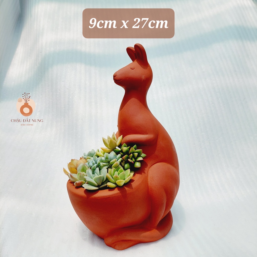 Chậu đất nung, Chậu sen đá - Chú chuột túi dễ thương, miệng chậu 9cm, chiều cao 27cm