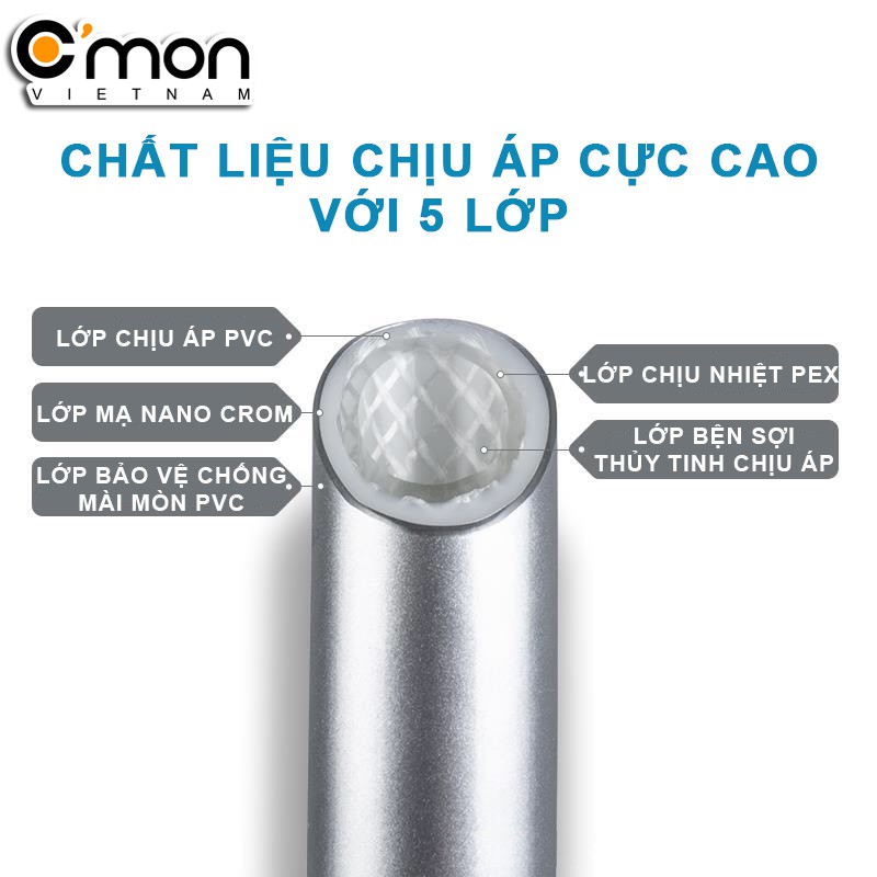 Dây sen, dây xịt GIÚP TĂNG ÁP LỰC NƯỚC, chịu áp cao C'mon DS-03 (xám)